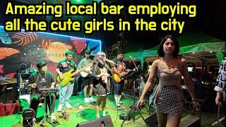 Amazing local bar employing all the beautiful girls in a small city in rural Thailand