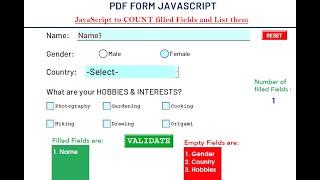 PDF Form JavaScript to COUNT Filled Fields and List Field Names | Adobe Acrobat PDF Form Java Script