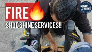 S5E190 Fire Shoe Shine service on Black boots & Foot Massage #ASMR #shoeshine #faustoarizmendi