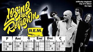 LOSING MY RELIGION {NO CAPO} by R.E.M. (Beginner Guitar Chord, TAB, & Strum Play-Along w/ Lyrics)