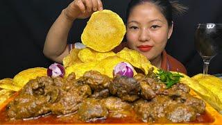 2 KG SPICY CHICKEN LIVER AND GIZZARD CURRY WITH LOTS OF PURI EATING SHOW