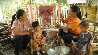 How to make cooking oil from pork fat. Having a meal with my foster mother - a gift from Ms. Anna