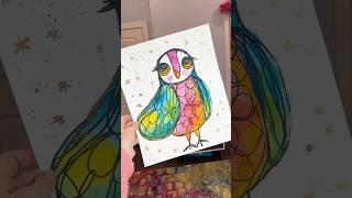 Cute barn owl in watercolor!  #watercolor #easyart #continuouslinedrawing