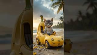  The rich dog in red sports car made fun of poor cat for having small banana car and teased him  ️