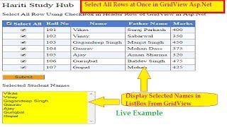 Select All Rows in GridView By Clicking Checkbox in Header Row in Asp.Net C# | Hindi | Tutorial