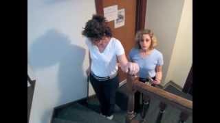 How to Guard Someone  with Straight Cane on Stairs