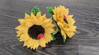 Подсолнухи из фоамирана. Резиночки для малышей. MC DIY foamiran sunflowers 1 mm.