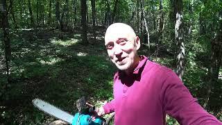 Wooden bricks for building in the forest. I prepare them with two saws at once!