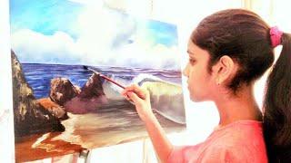 Oil Painting Time-Lapse| "Ocean Waves"| Kirti's Art