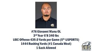 Giovanni Manu #76 UBC Football All-Canadian Tape 2022