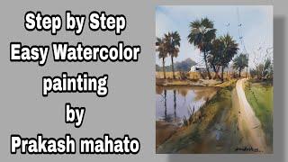 Watercolour Tutorial For Beginners Step by Step | Village Landscape | Watercolour Painting