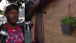 Homeless man builds small house on Hollywood Boulevard