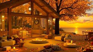 Peaceful Jazz by the Autumn Lakeside for Relaxation, Study, Work - Bossa Nova with a Cozy Fireplace