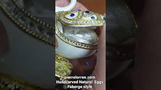 Swan Faberge  egg style  Natural egg handcarved Crown Regal designer Eggs Musical eggs