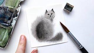 EASIEST cat you'll ever paint! » How to paint a cat for beginners STEP BY STEP watercolor wet in wet