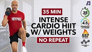 35 MIN HIGH INTENSITY Cardio HIIT Workout with Weights | Full Body, No Repeat, At Home