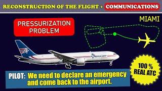 Pilots put on the oxygen masks. Pressurization problem. Emergency return | Amerijet B763 | Miami