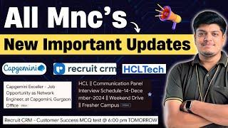 Capgemini Exceller, RecruitCrm, HCLTech Biggest Exam/Interview Update | BATCH: 2021-2025