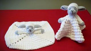 Lamb baby security blanket. Easy crochet along tutorial