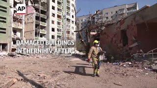 Damaged buildings in Chernihiv after strikes