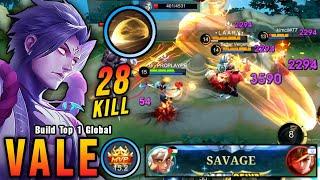 SAVAGE + 28 Kills!! New Vale One Hit Build and Emblem!! - Build Top 1 Global Vale ~ MLBB