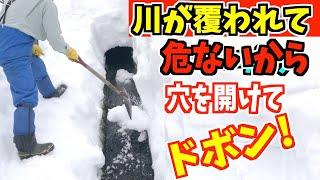 2023-01-14 水路を掘り出す！全部雪で覆われて危険だから吉鉄でドボン。