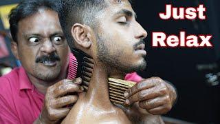 Just Relax | Big Eye Barber Head And Neck Massage ASMR | Neck Crack | Ear Crack | Comb Massage ASMR