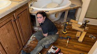 I had to destroy my bathroom... (but eventually installed new floors) // Extreme Bathroom Makeover