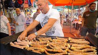 Sicilian Street Food in Palermo  CRAZY Italian BBQ + HUGE Arancini in Sicily!!