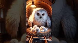 The story of a Owl making a nest on the train and laying lots of chicks  #ai #owl  #shorts