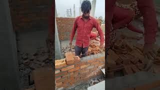 4 inch brick wall laying on roof brick wall #construction #brickwall #shortsfeed #shortvideo #shorts