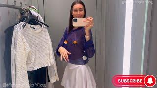 Try On Haul transparent clothes Transparent blue blouse with large mesh