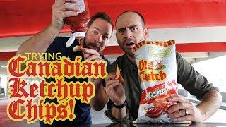 American tries Canadian Ketchup chips (vs. chips dipped into ketchup)