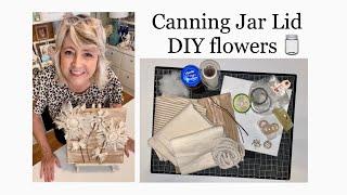 DIY Cream Colored Canning Jar Lid Flowers with Buttons