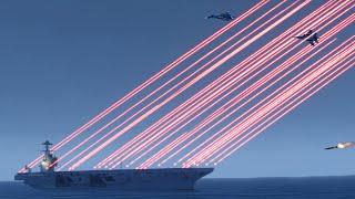 Aircraft Carrier Air Defense System Shooting Down Missiles, Jets - Su-34 - C-RAM CIWS - Simulation