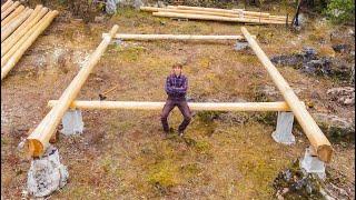 Building an Off Grid Log Cabin Foundation, Log Split, Cooking | EP 5