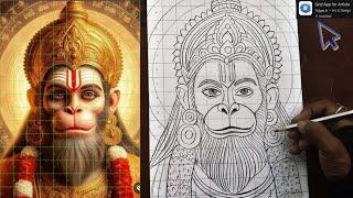 Hanuman ji Drawing Easy | Lord Hanuman Drawing for Grid method | Pencil Sketch Easy | God Drawing/