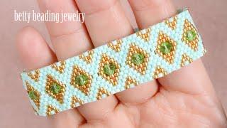 Beaded bracelet with rhombus design and bicon beads .jewelry making at home