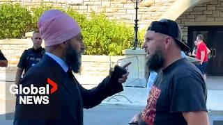 "Got something to say?": NDP's Jagmeet Singh confronts heckling protesters outside Parliament