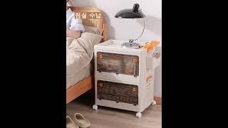 투명 오픈도어 접이식 폴딩 대용량 리빙박스 다용도 수납장 이동식 정리함 , 3단 #gadget