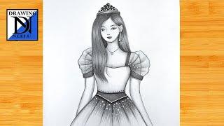 A Beautiful princess girl - Very easy drawing || Pencil drawing tutorial || Girl drawing || Drawing