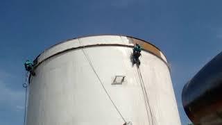 UHP Water Jet Blasting on tank utilising Rope Access