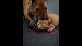 Capybara helps kitten who had an accident. @BongoCat #cat  #catcrying  #shorts  #sadcat