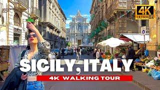  Sicily, Italy Walking Tour - Catania's Historical Market & Square | 4K HDR / 60fps