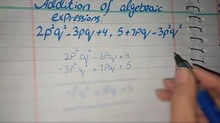 Add 2p2q2-3pq+4 5+7pq-3p2q2, Addition of Algebraic Expressions class 8th