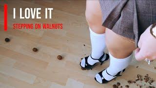 Schoolgirl steps on little things in black platform high heels #shoes #crush #asmr #legs #foot