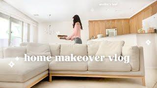 new home makeover vlog living room transformation, ikea, cat bread, driving anxiety is scared of me