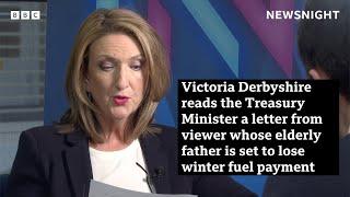 The Treasury Minister is read letter from viewer whose elderly father will lose winter fuel payment