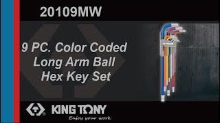 KING TONY-20109MW 9 PC. Color Coded Extra Long Arm Ball Hex Key Set
