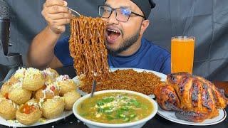 SPICY PANIPURI CHALLENGE | SPICY BLACK BEEN NOODLES, FULL GRILLED CHICKEN EATING VIDEO, INDIAN FOOD